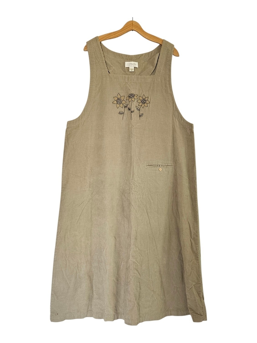 Vintage Embroidered Sunflower Corduroy Pinafore Dress C.J. Banks Layering Womens